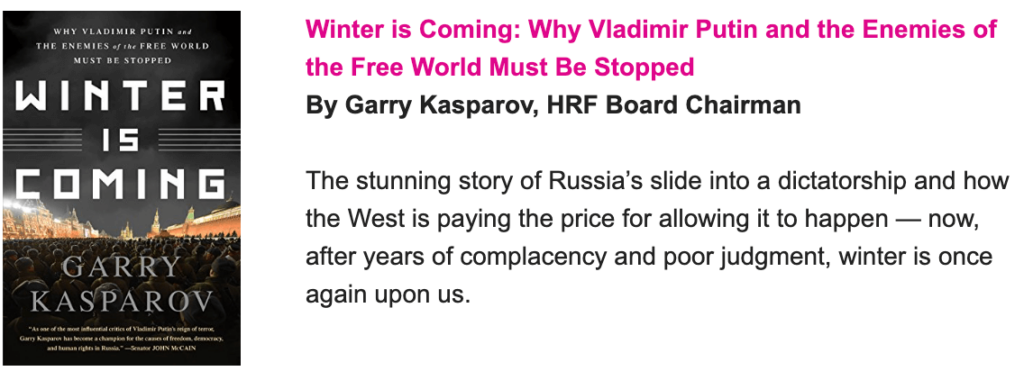 Winter is coming . Garry Kasparov