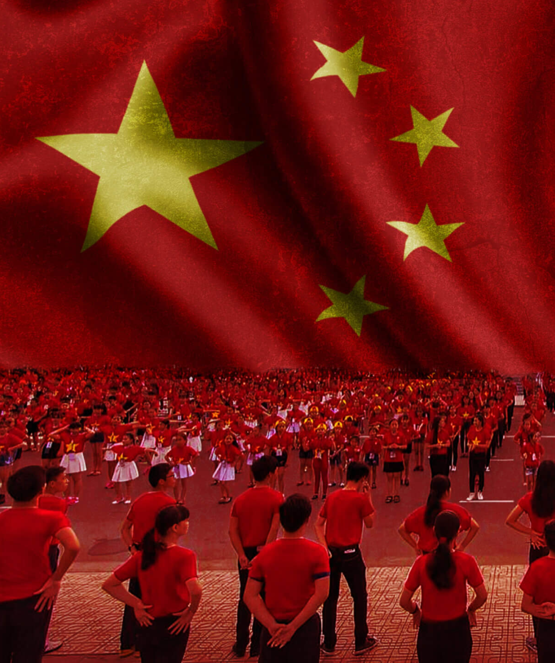 Beyond Borders HRF blog post header featuring a large crowd united under the Chinese flag