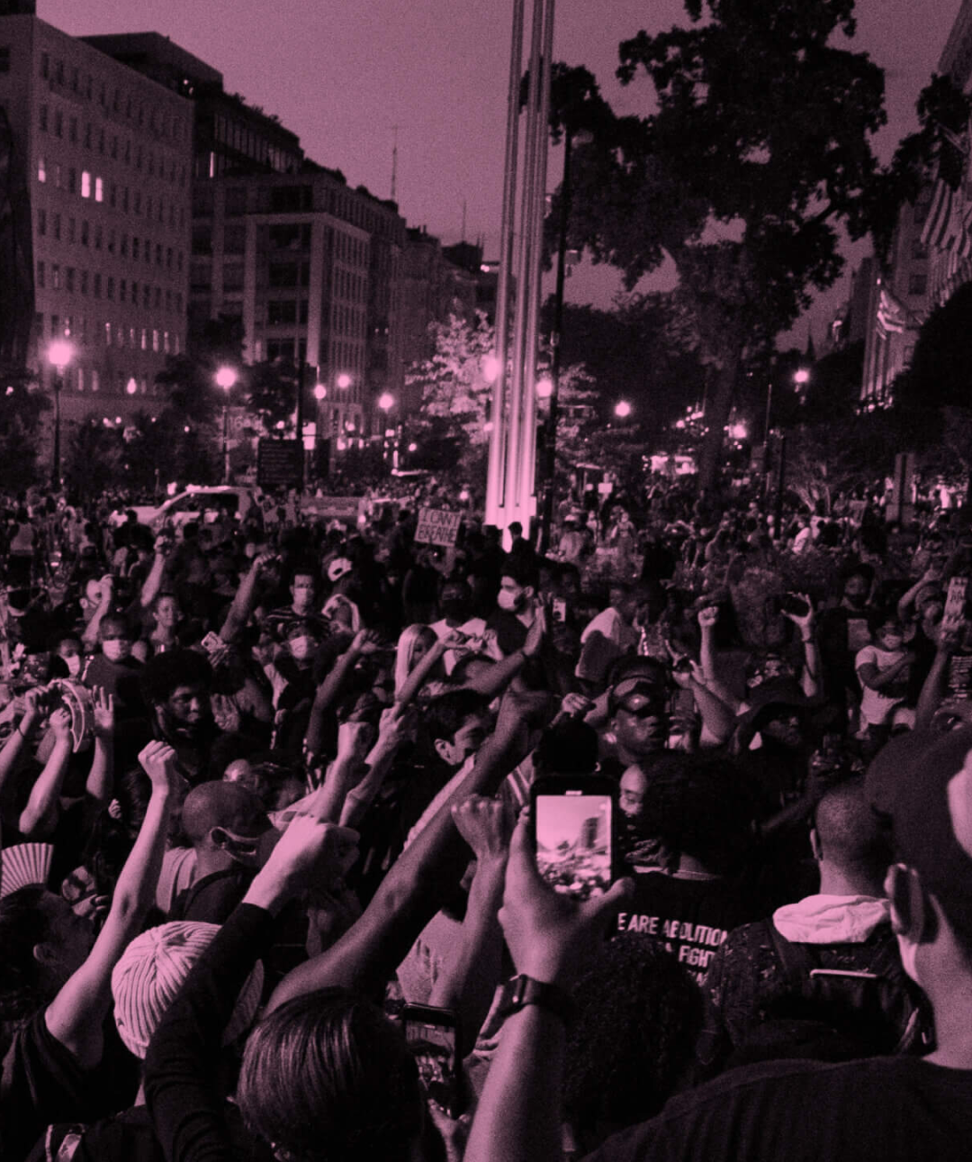 Crowd of protests with raised fists