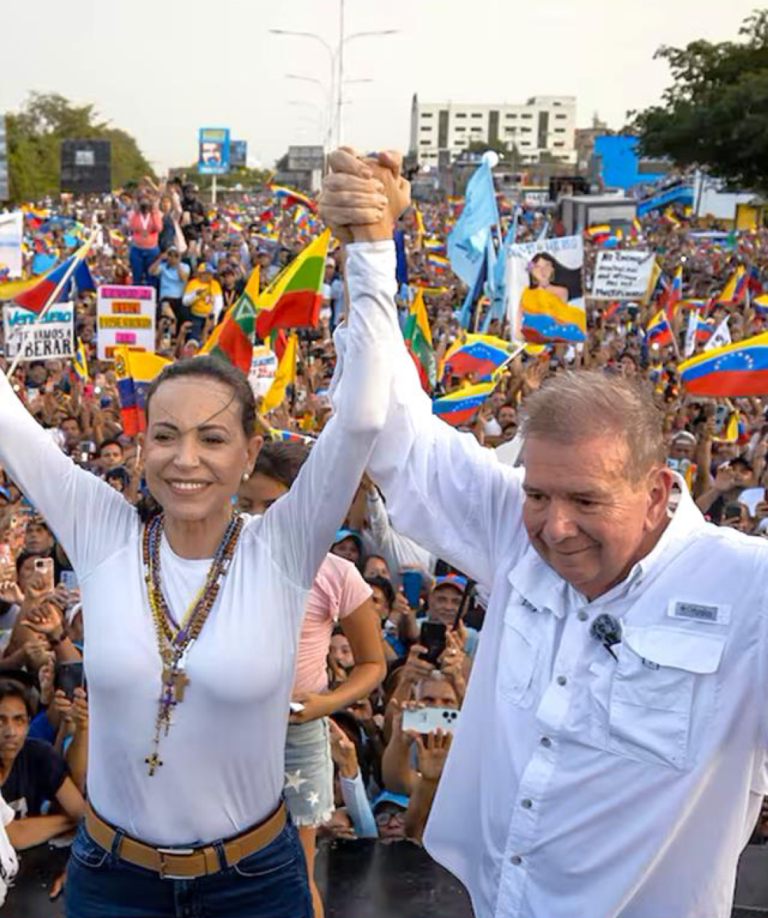 Maria Corina Machado and Edmundo González Urrutia at a rally in Venezuela