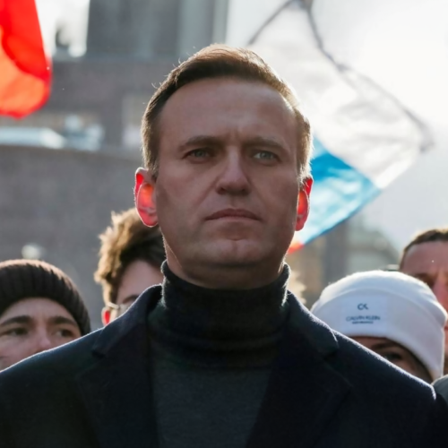 Russian dissident Alexei Navalny leading a rally