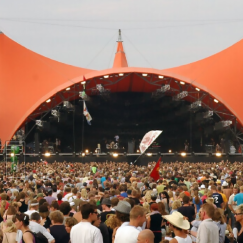 Roskilde festival in Denmark Main Stage with a full crowd