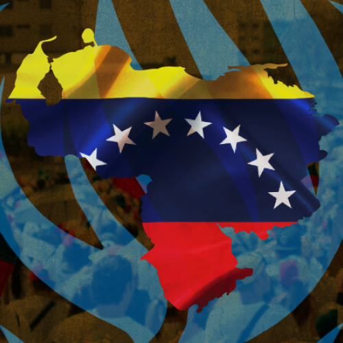 Venezuela's flag with UN themed background