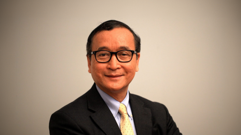 Cambodian opposition leader Sam Rainsy headshot