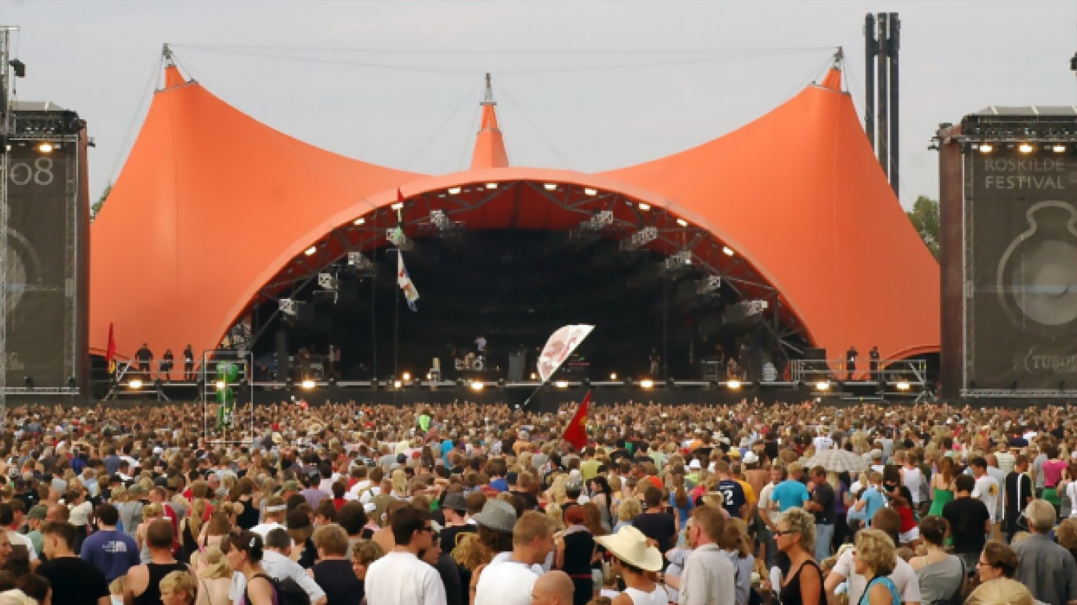 Roskilde festival in Denmark Main Stage with a full crowd