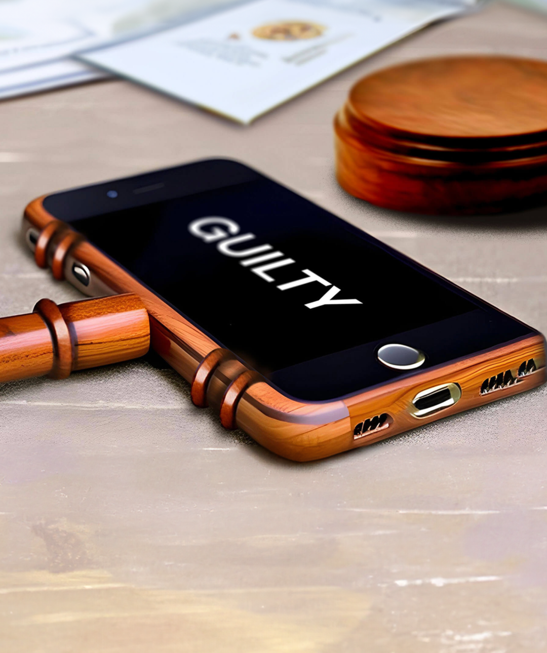 Gavel shaped iPhone reading guilty