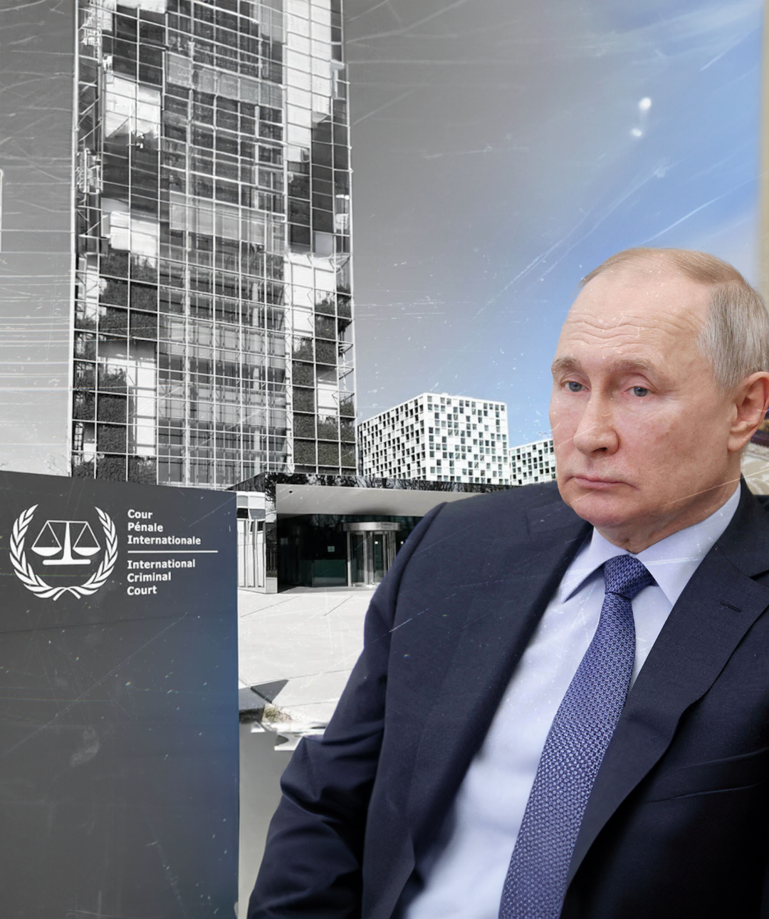 International criminal court in The Hague and Russian president Vladimir Putin