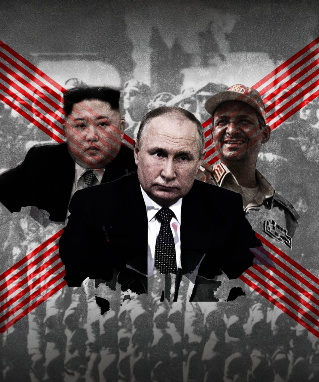 The 2023 Dictators’ Playbook blog series header featuring Vladimir Putin, Kim Jong-Un and more.