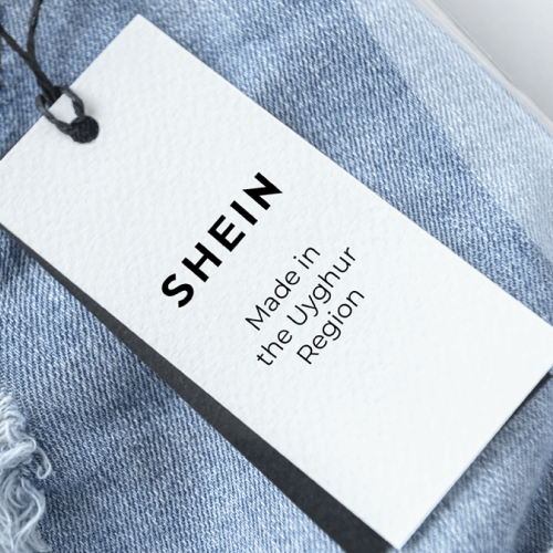 Personalized Shein tag highlighting the use of forced Uyghur labor