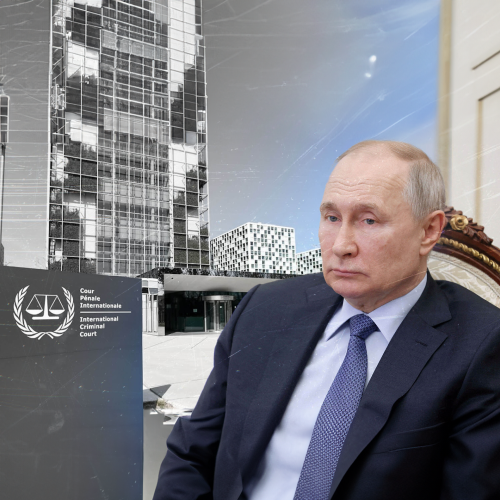 International criminal court in The Hague and Russian president Vladimir Putin