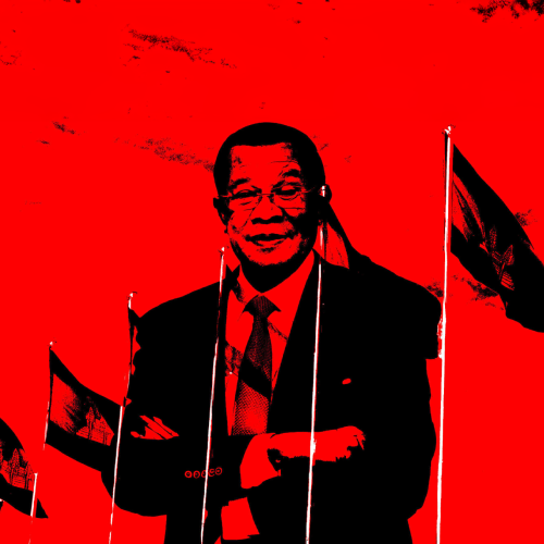 Cambodian president Hun Sen is highlighted in this blog post header with a intense red background.