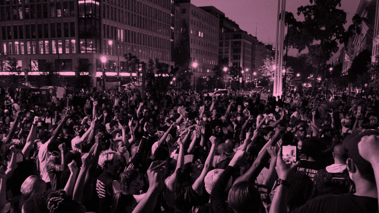 Crowd of protests with raised fists