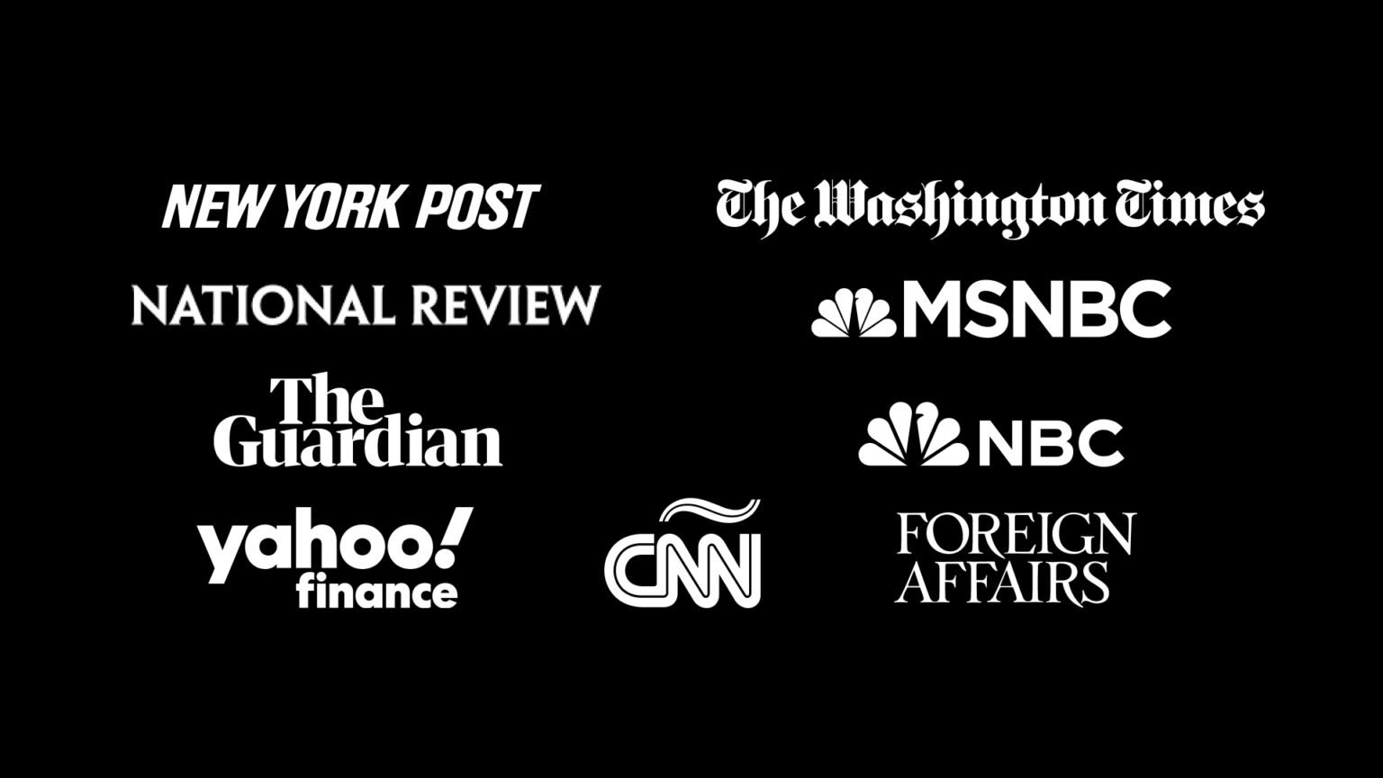 Poster featuring news outlets including MSNBC, New York Post, CNN, National Review and more