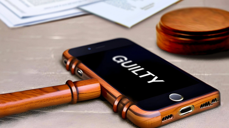 Gavel shaped iPhone reading guilty