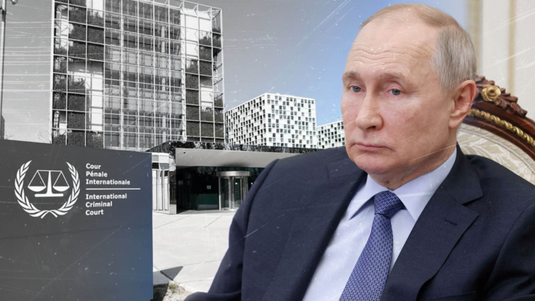 International criminal court in The Hague and Russian president Vladimir Putin