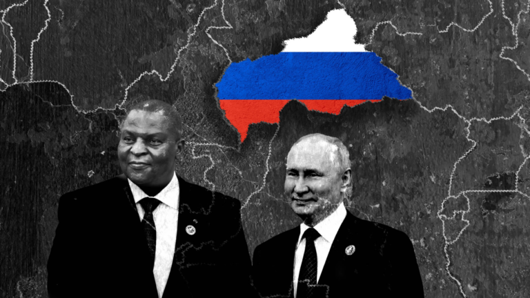 Central African Republic president Faustin-Archange Touadéra and Russian president Vladimir Putin.