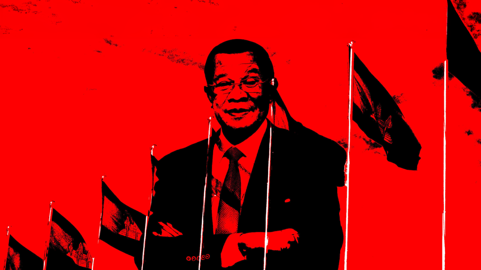 Cambodian president Hun Sen is highlighted in this blog post header with a intense red background.