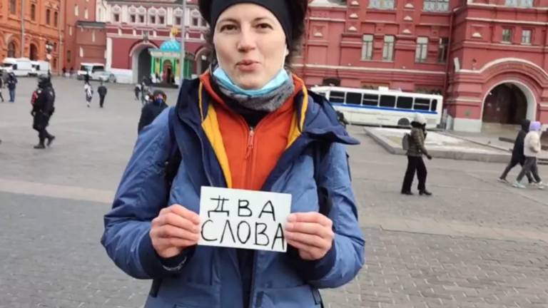 Video shows anti-war Russian protester expressing fear about speaking up before arrest