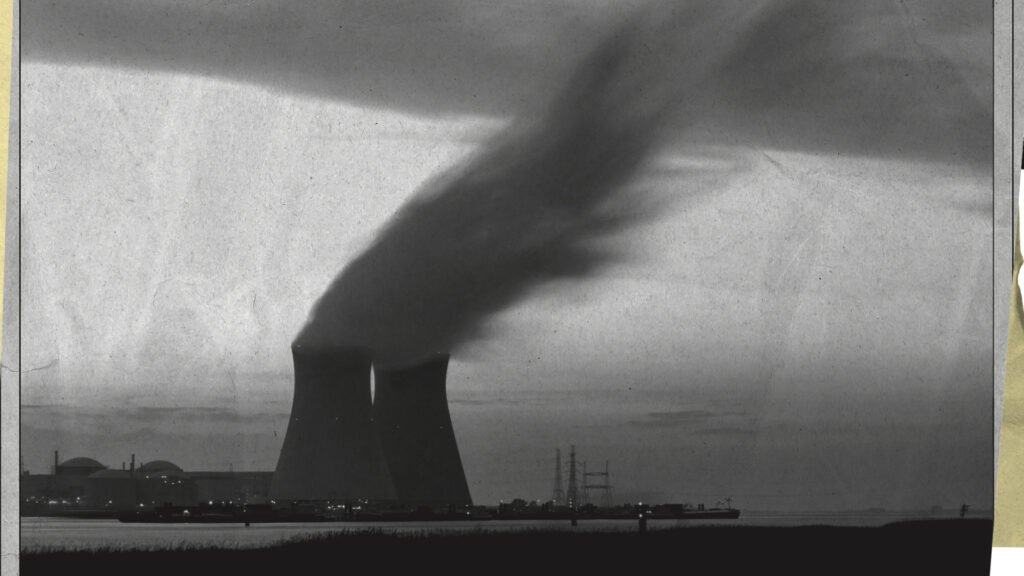 factory smoke form distance black and white