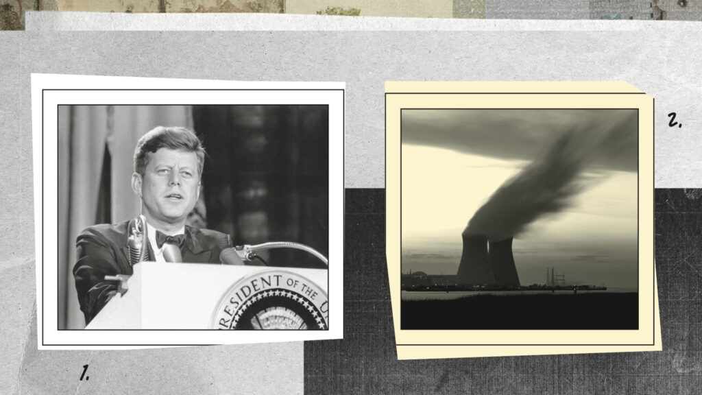 image of JFK next to image of industrial factory