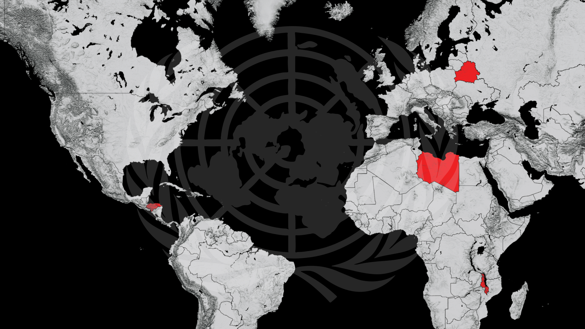 Map highlighting Honduras, Libya, Belarus and Malawi