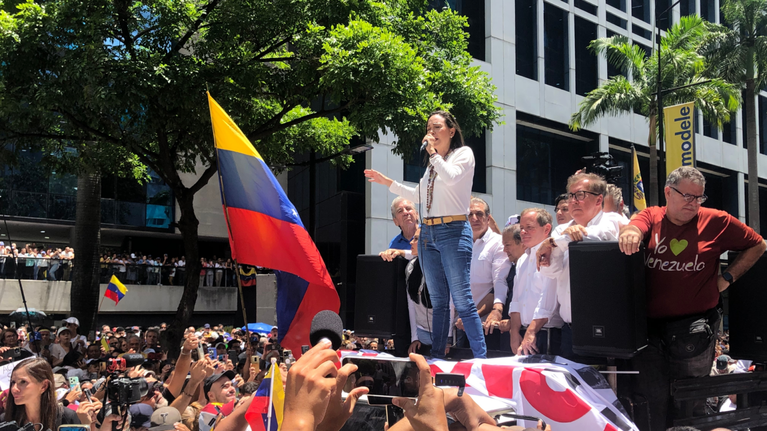 Maria Corina Machado at a rally in Venezuela