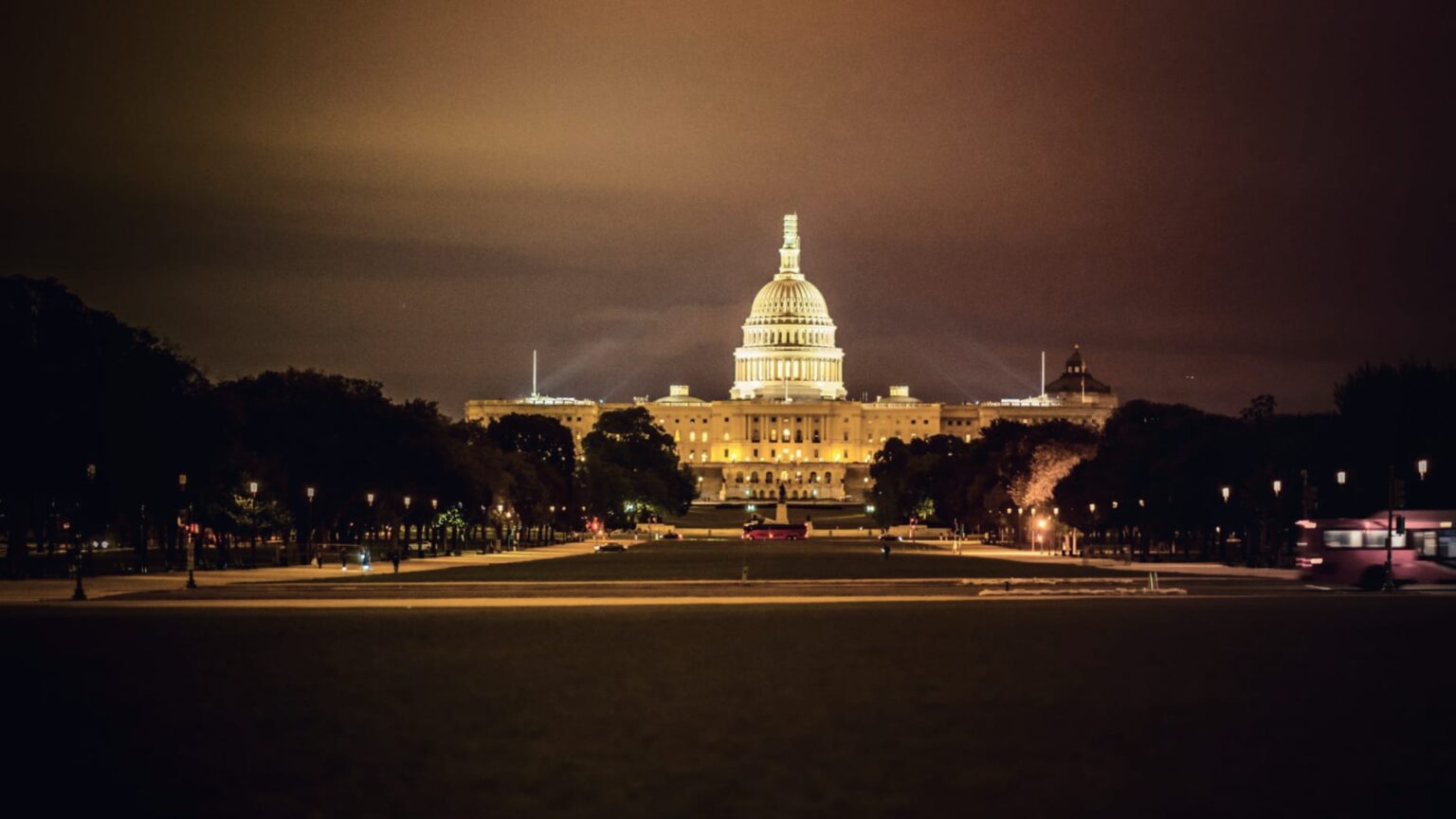 US Capitol building lit during the night