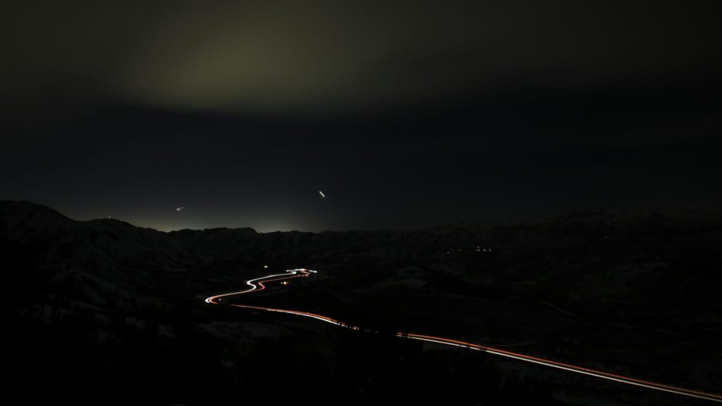 Night time shot of road and horizon