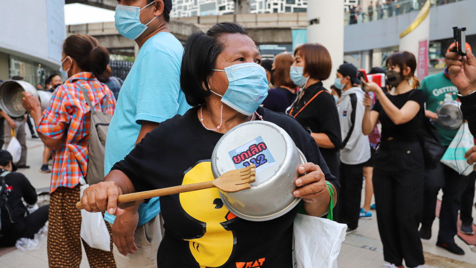 Youthquake Report - A protester bangs a pot in protest after the court denied bail to activists detained under Article 112