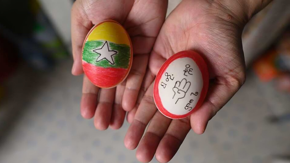 Youthquake Report - Protesters demonstrating against the military junta would draw protest slogans on eggs