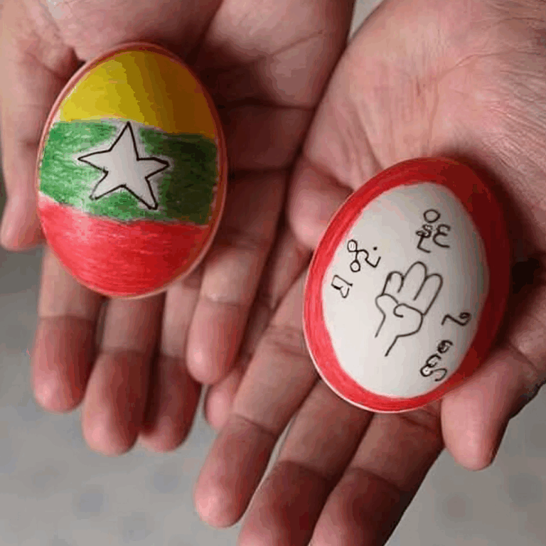 Youthquake Report - Protesters demonstrating against the military junta would draw protest slogans on eggs