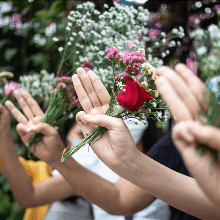 Youthquake Report - The Burmese people would lay flowers in public places as a part of a _flower strike_ to commemorate the victims killed during the violent crackdown following the February 1, 2021, coup