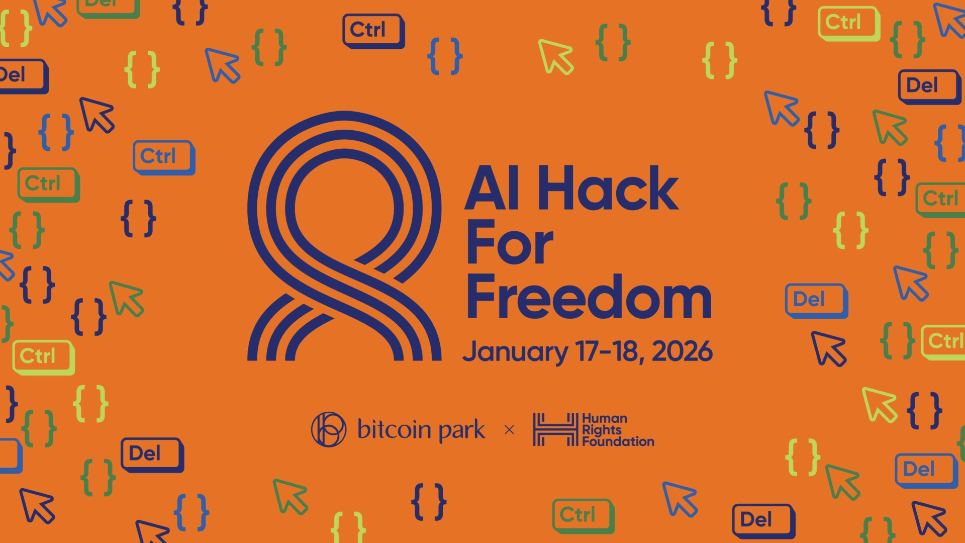 Promotional banner for AI Hack for Freedom, a specialized vibe coding hackathon in Austin, utilizing AI to support human rights activists.